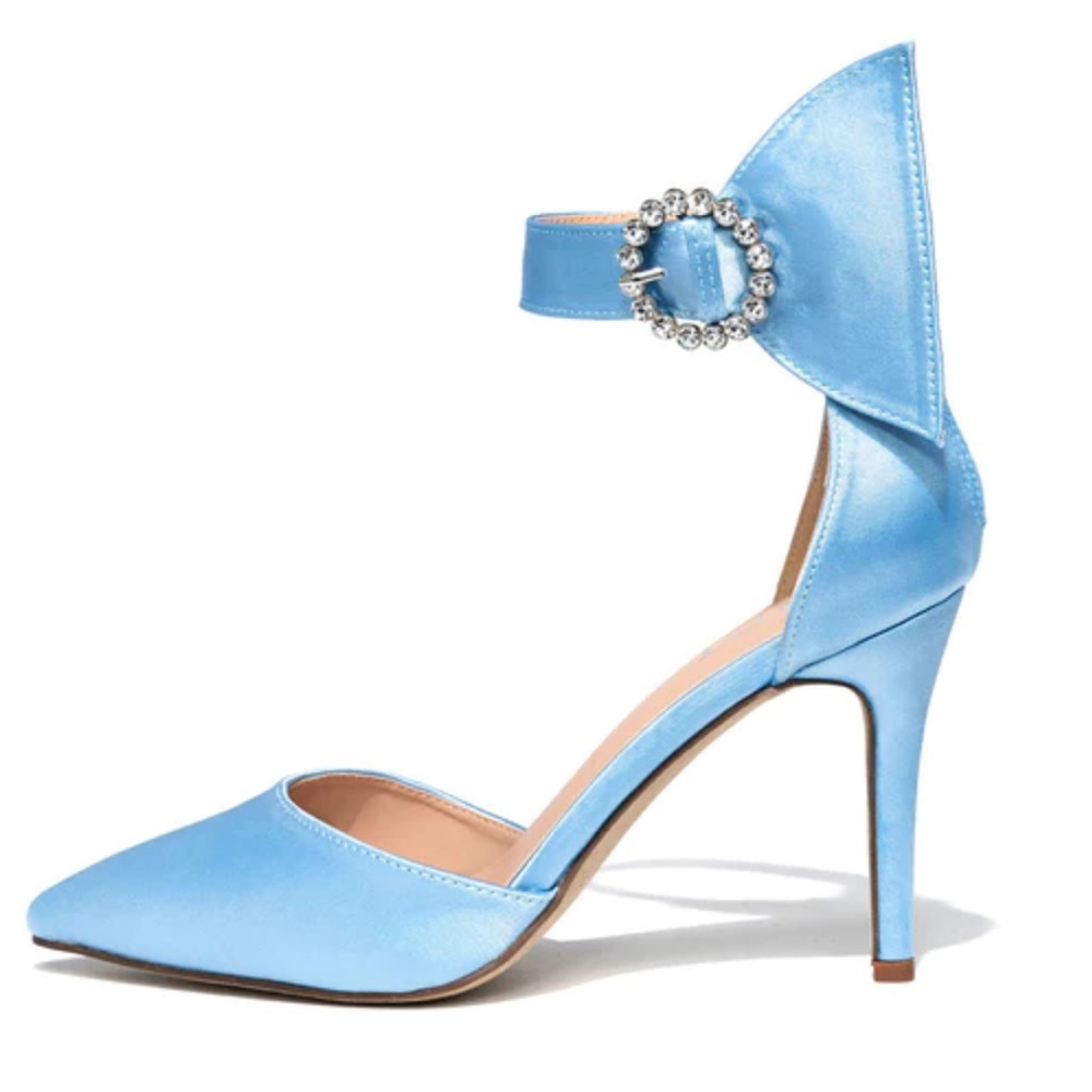 Vici Blue Satin Embellished Pointed Heels